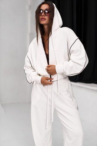 Зіп-худі  молочна з коричневими кантами, XL-2XL zip-khudi-molochna-z-korychnevymy-kantamy-xl-2xl фото